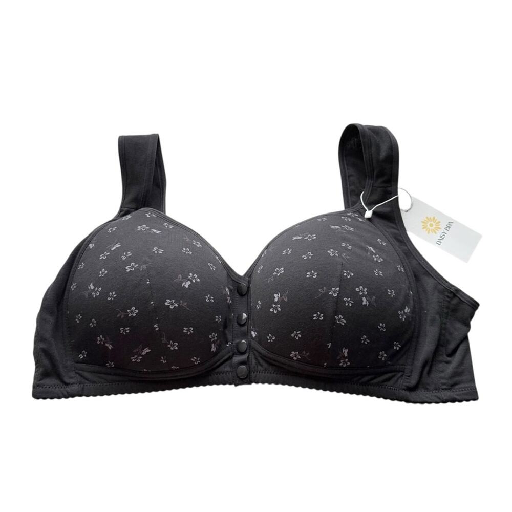 NWT Daisy Bra Front Open Bra Black Floral Women's Bra